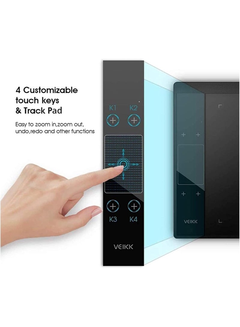 فايك لوحة رسومات، 10x6 بوصة، مزودة بقلم سلبي حساس للضغط بـ 8192 مستوى ولوحة لمس، 4 مفاتيح اختصار، متوافقة مع أجهزة الكمبيوتر، تدعم أنظمة Mac و Windows و Android و Linux - Image 2